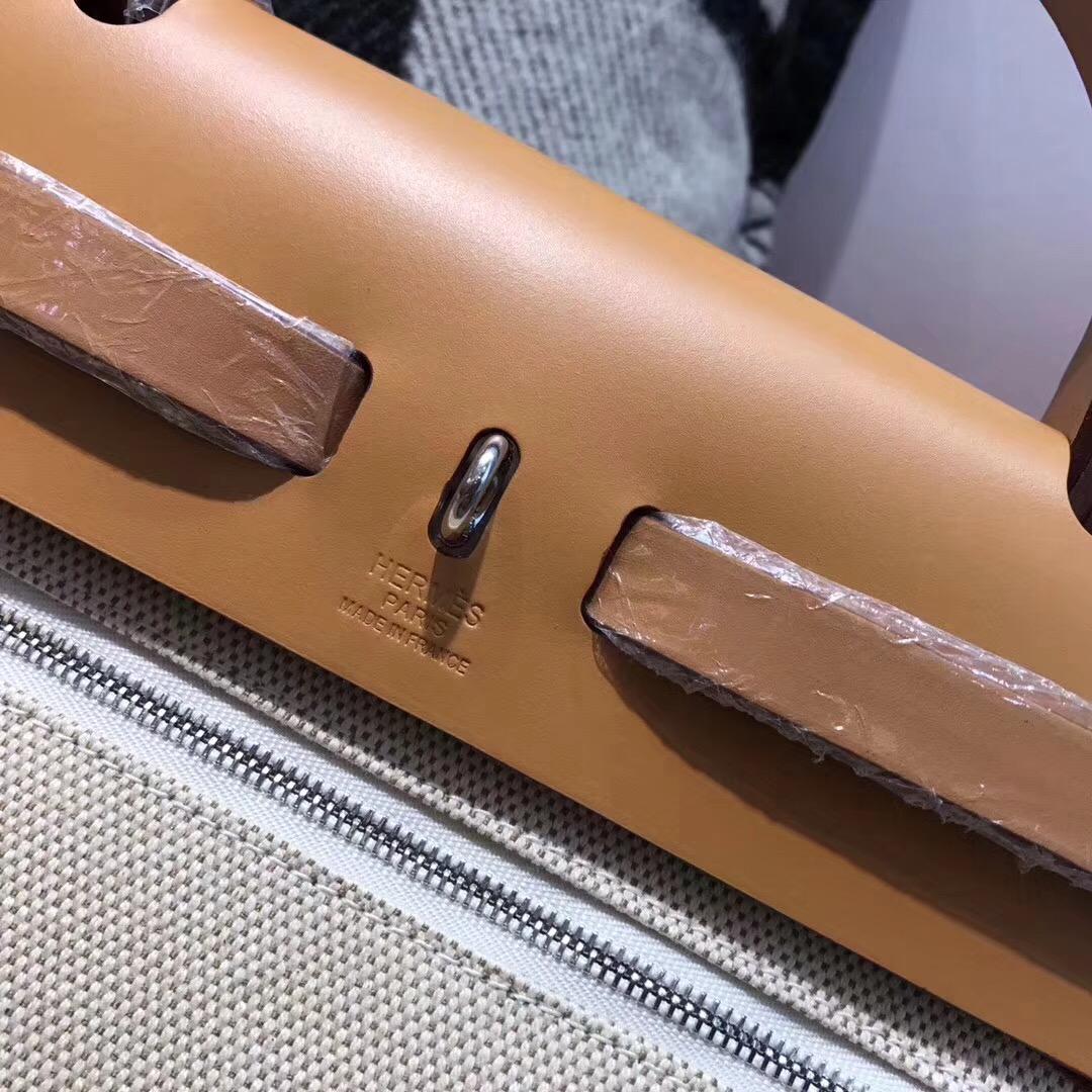 愛馬仕Hermes 牛皮配帆布 Herbag 31cm 奶昔白