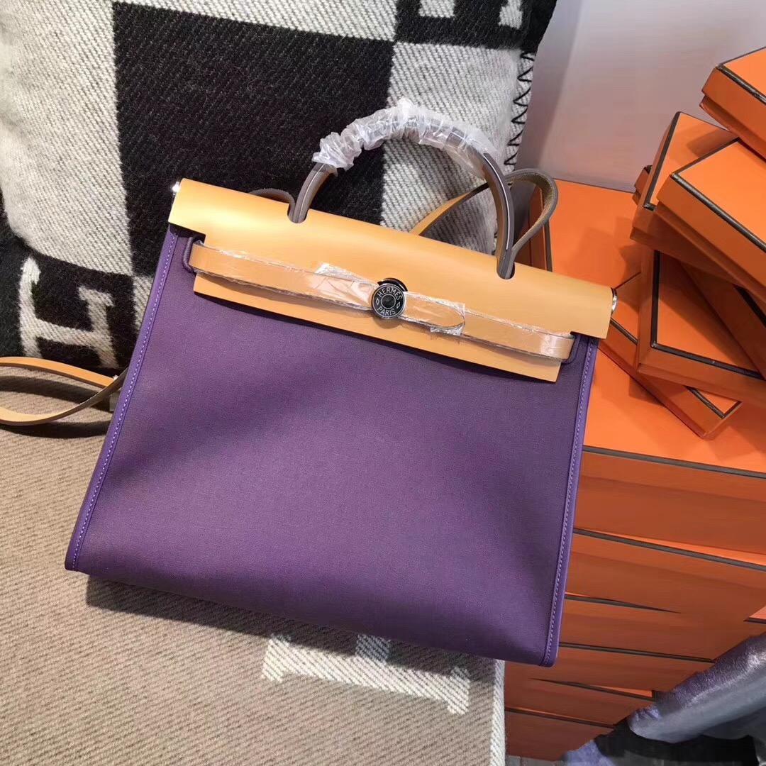 愛馬仕最具有學院派的包Herbag 31cm 紫色牛皮+帆布