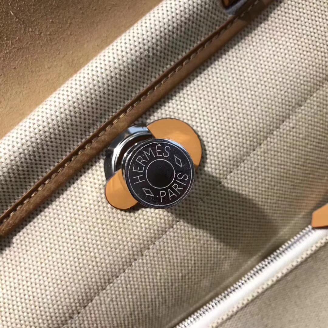 愛馬仕Hermes 牛皮配帆布 Herbag 31cm 奶昔白