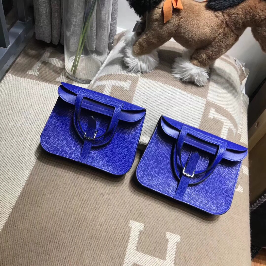 愛馬仕Hermes 迷妳包Halzan mini bag togo荔枝紋7T Blue Electric電光藍