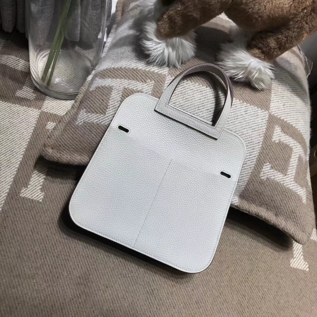 Hermes 迷妳包Halzan mini bag togo荔枝紋CK80 Grey珍珠灰銀扣