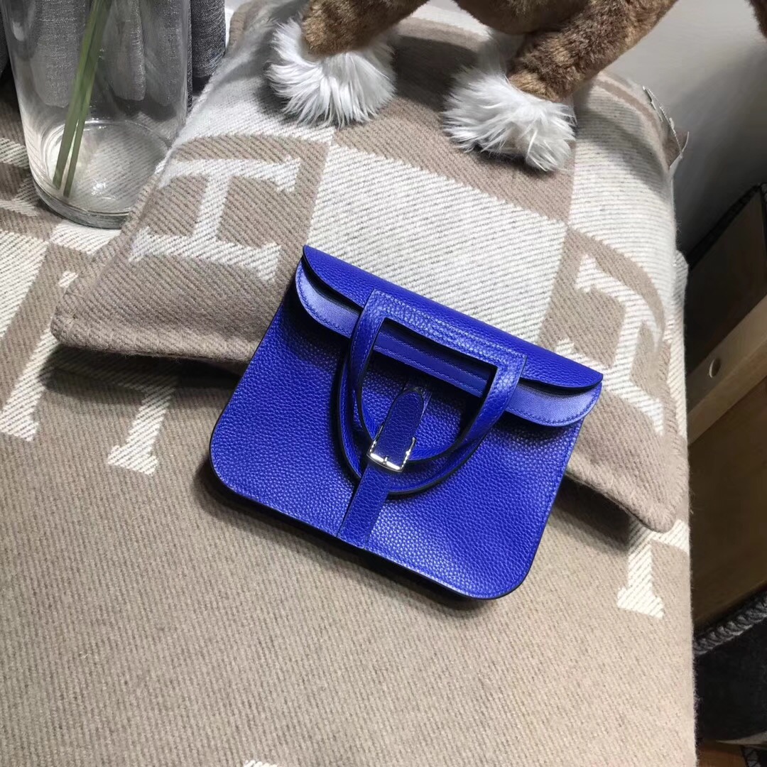 愛馬仕Hermes 迷妳包Halzan mini bag togo荔枝紋7T Blue Electric電光藍