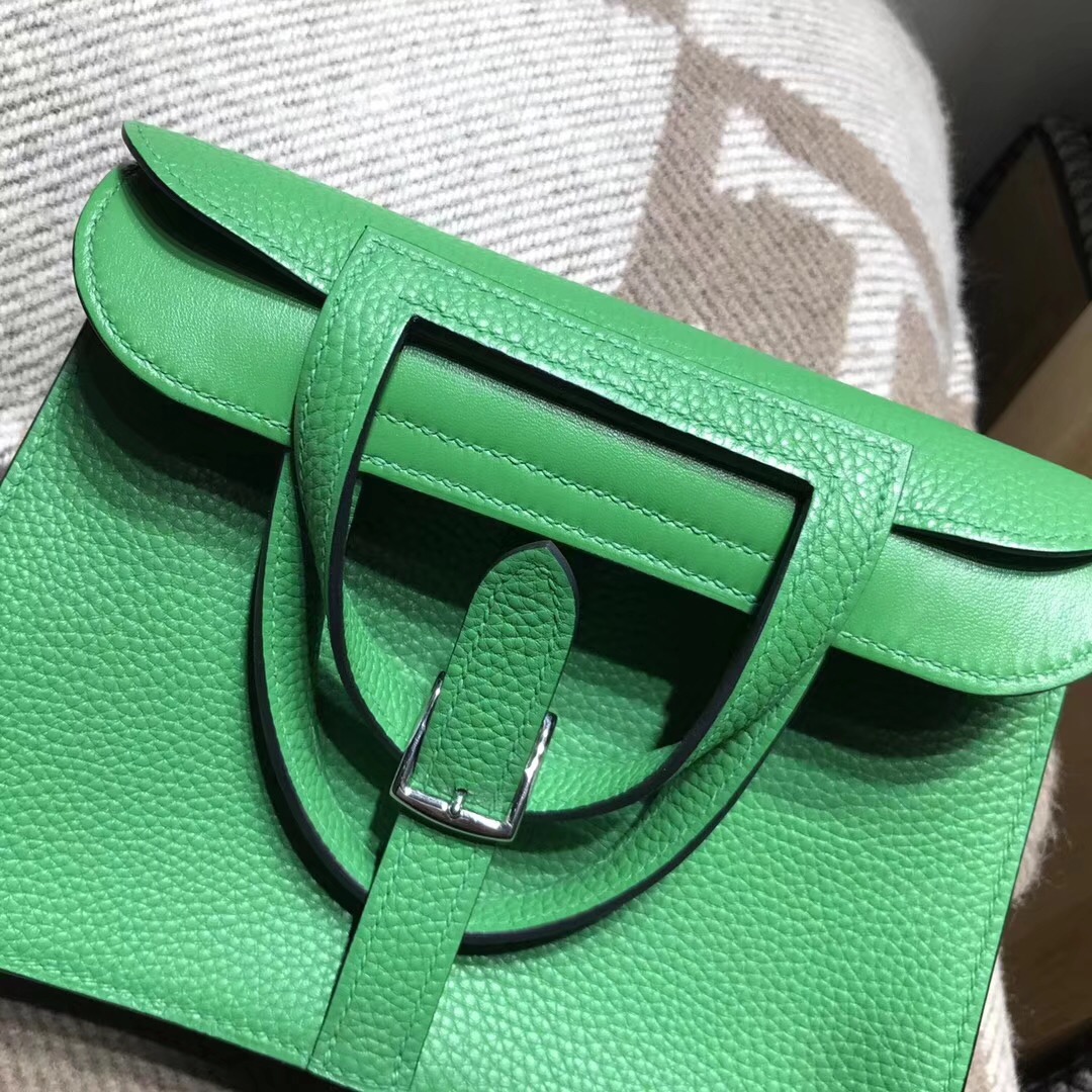 Hermes 迷妳包 Halzan mini bag togo荔枝紋1K Bamboo竹子綠