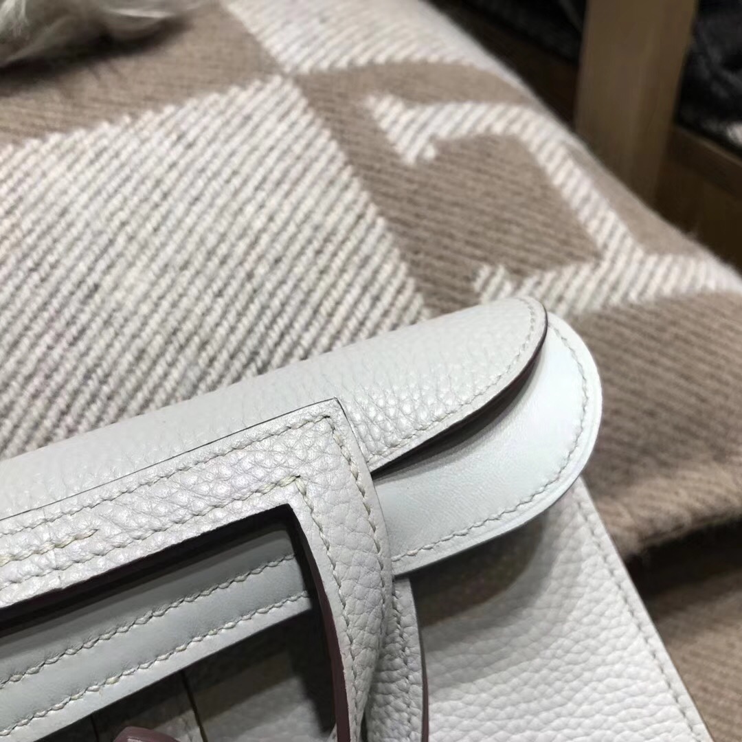 Hermes 迷妳包Halzan mini bag togo荔枝紋CK80 Grey珍珠灰銀扣