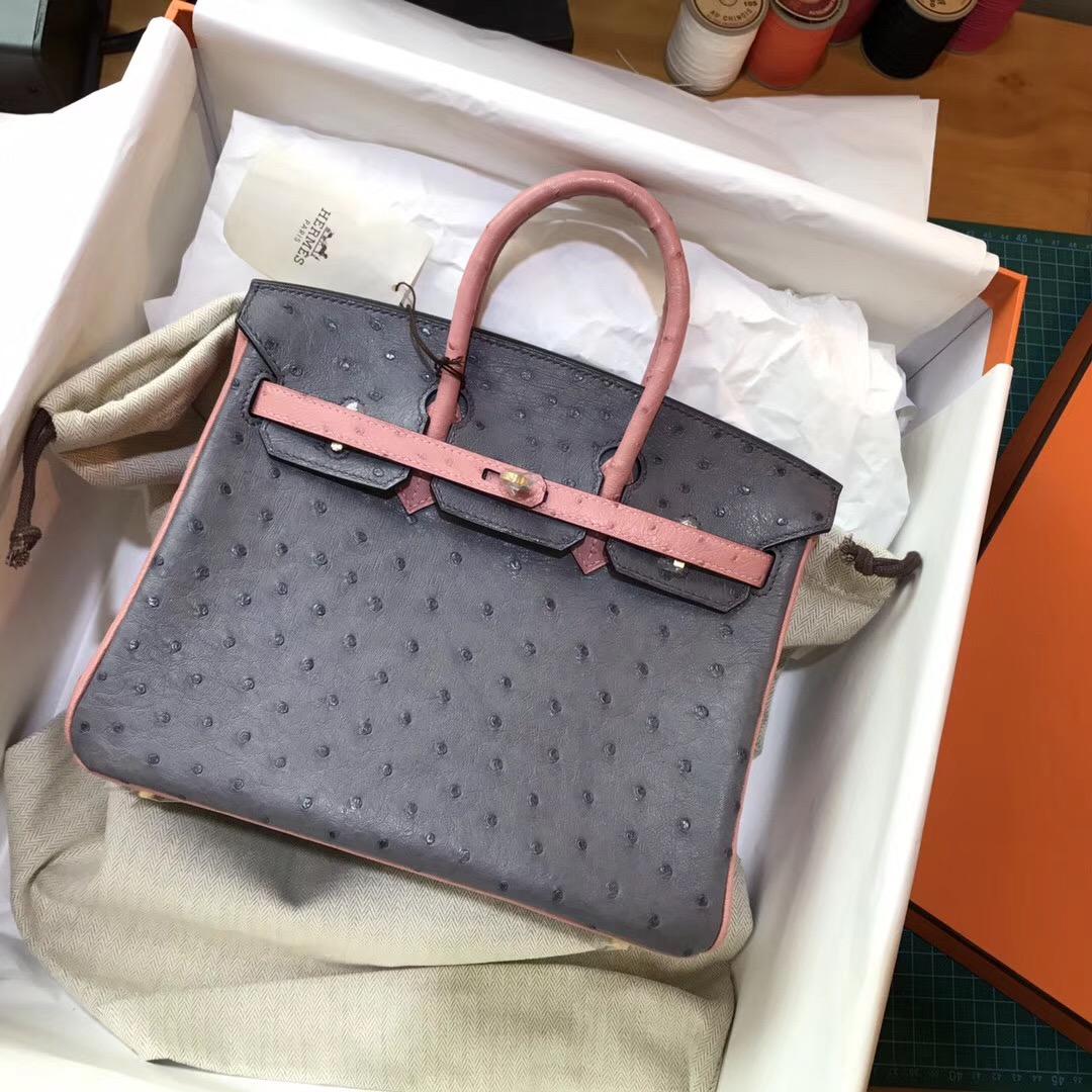 Hermes Birkin 25cm 鴕鳥配色 Clemence 9K Iris 鳶尾紫/陶瓷粉