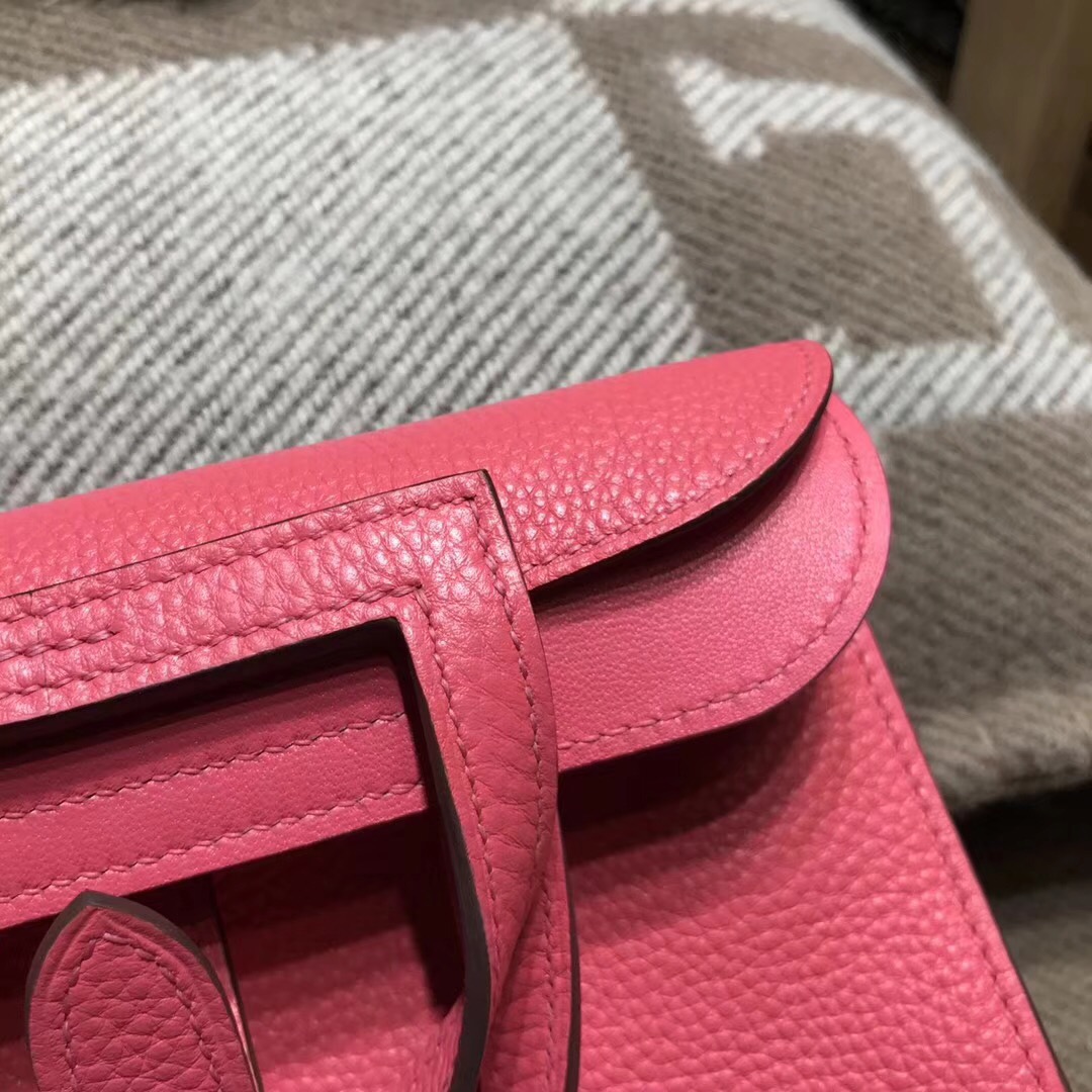 Hermes 迷妳包Halzan mini bag togo荔枝紋8W Rose Azalee新唇膏粉