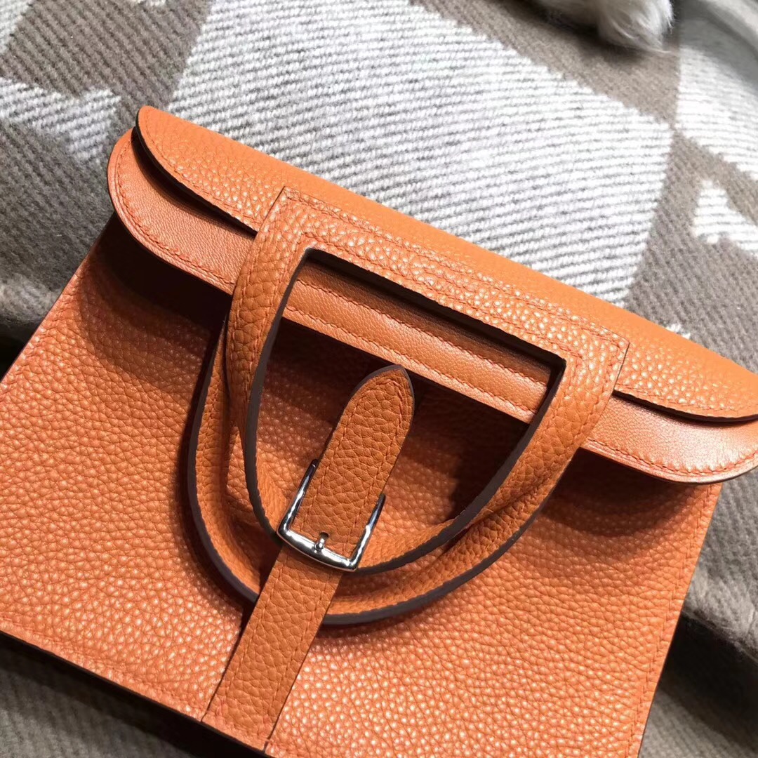 Hermes 迷妳包Halzan mini bag togo 荔枝紋CK93 Orange經典橙