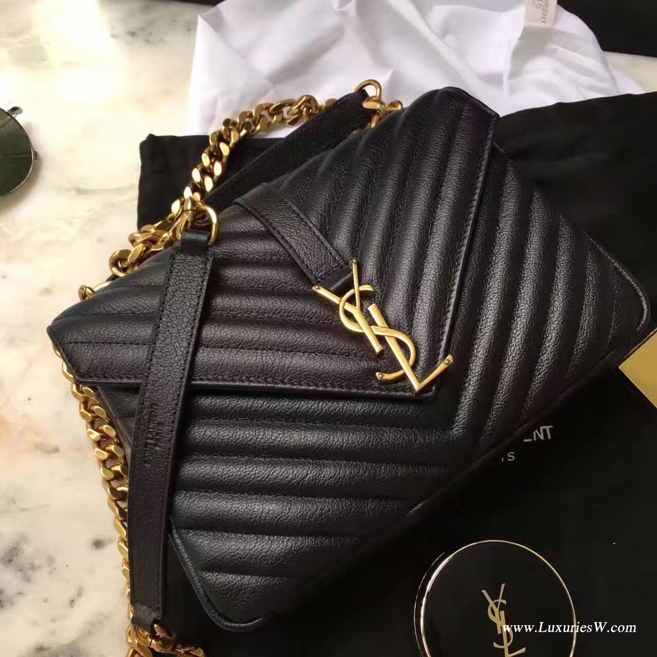 聖羅蘭YSL 經典中號MONOGRAM SAINT LAURENT COLLÈGE黑色古金