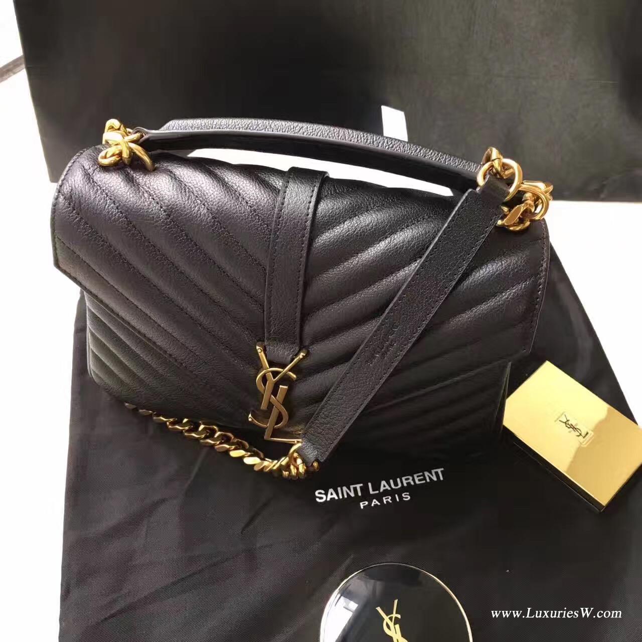 聖羅蘭YSL 經典中號MONOGRAM SAINT LAURENT COLLÈGE黑色古金