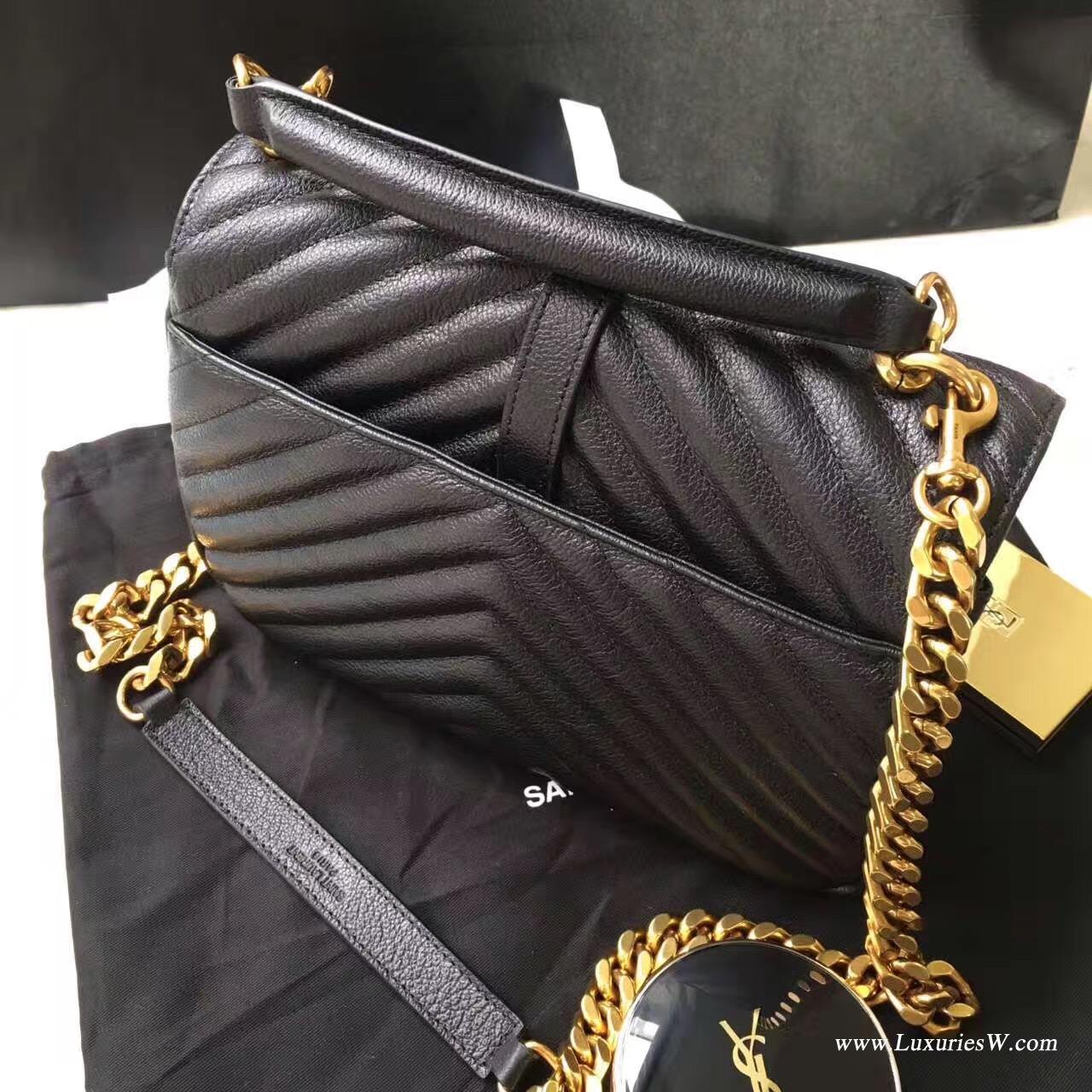 聖羅蘭YSL 經典中號MONOGRAM SAINT LAURENT COLLÈGE黑色古金