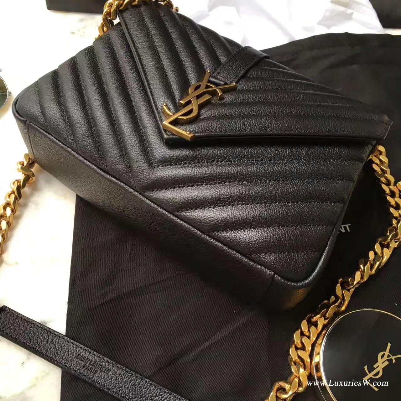 聖羅蘭YSL 經典中號MONOGRAM SAINT LAURENT COLLÈGE黑色古金