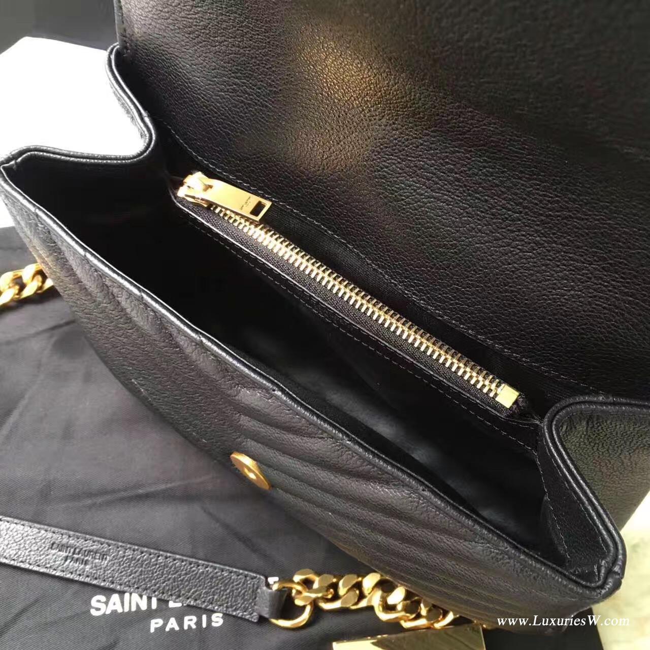 聖羅蘭YSL 經典中號MONOGRAM SAINT LAURENT COLLÈGE黑色古金