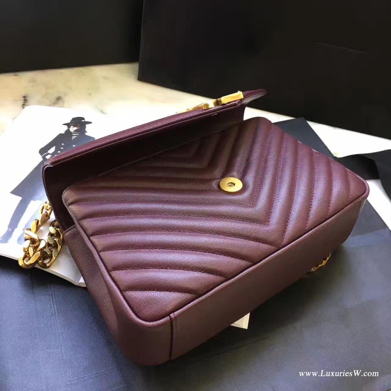 聖羅蘭YSL 經典中號MONOGRAM SAINT LAURENT COLLÈGE深紅色