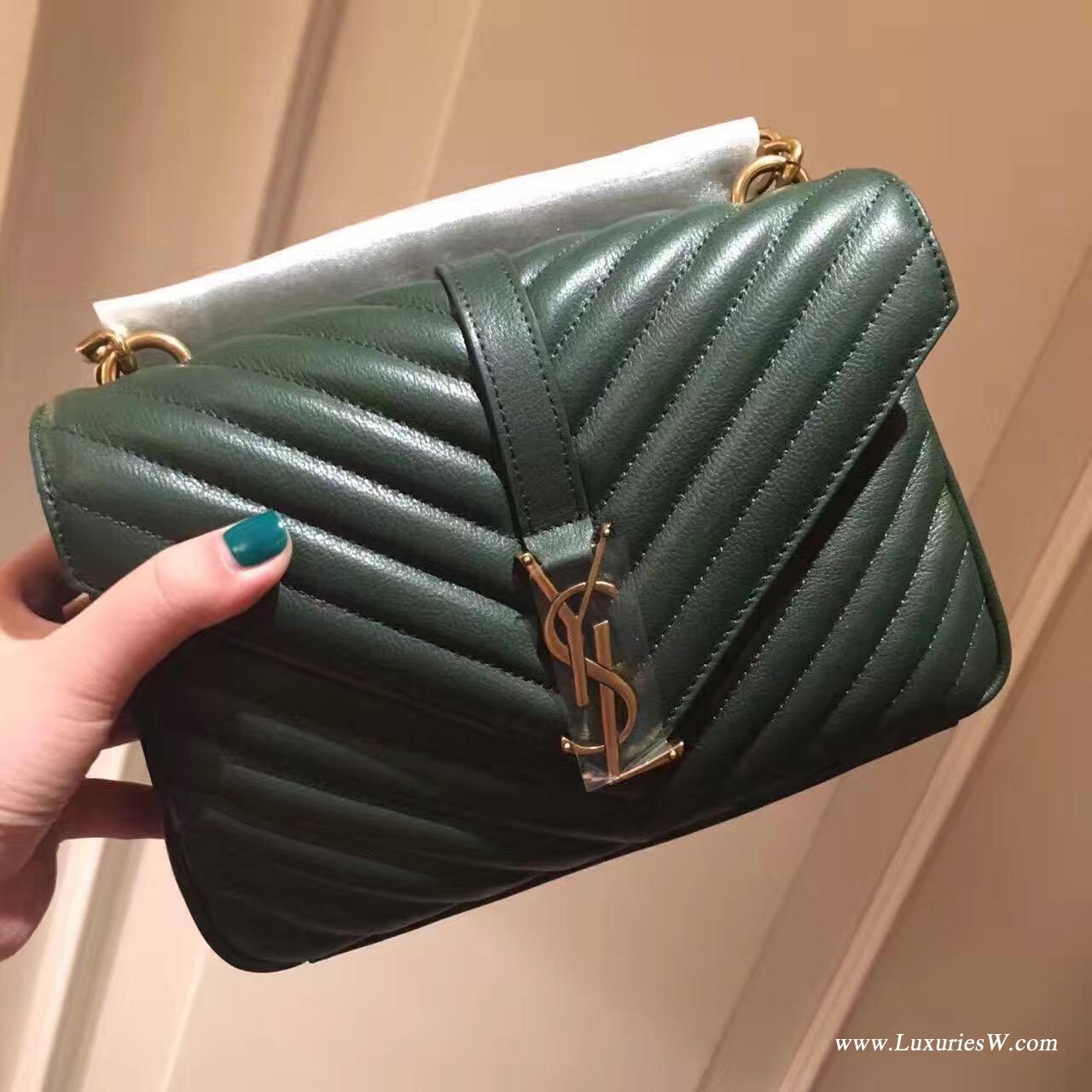 聖羅蘭YSL 經典中號MONOGRAM SAINT LAURENT COLLÈGE绿色古金