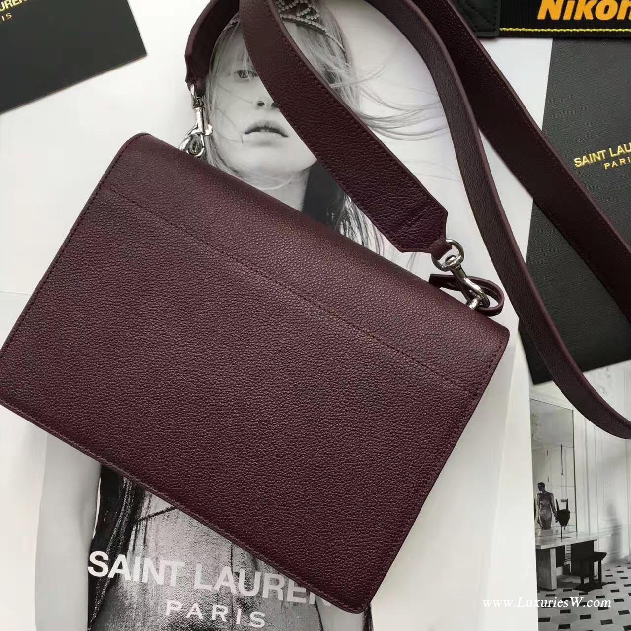 聖羅蘭YSL中號SUNSET MONOGRAM SAINT LAURENT斜挎包酒红色