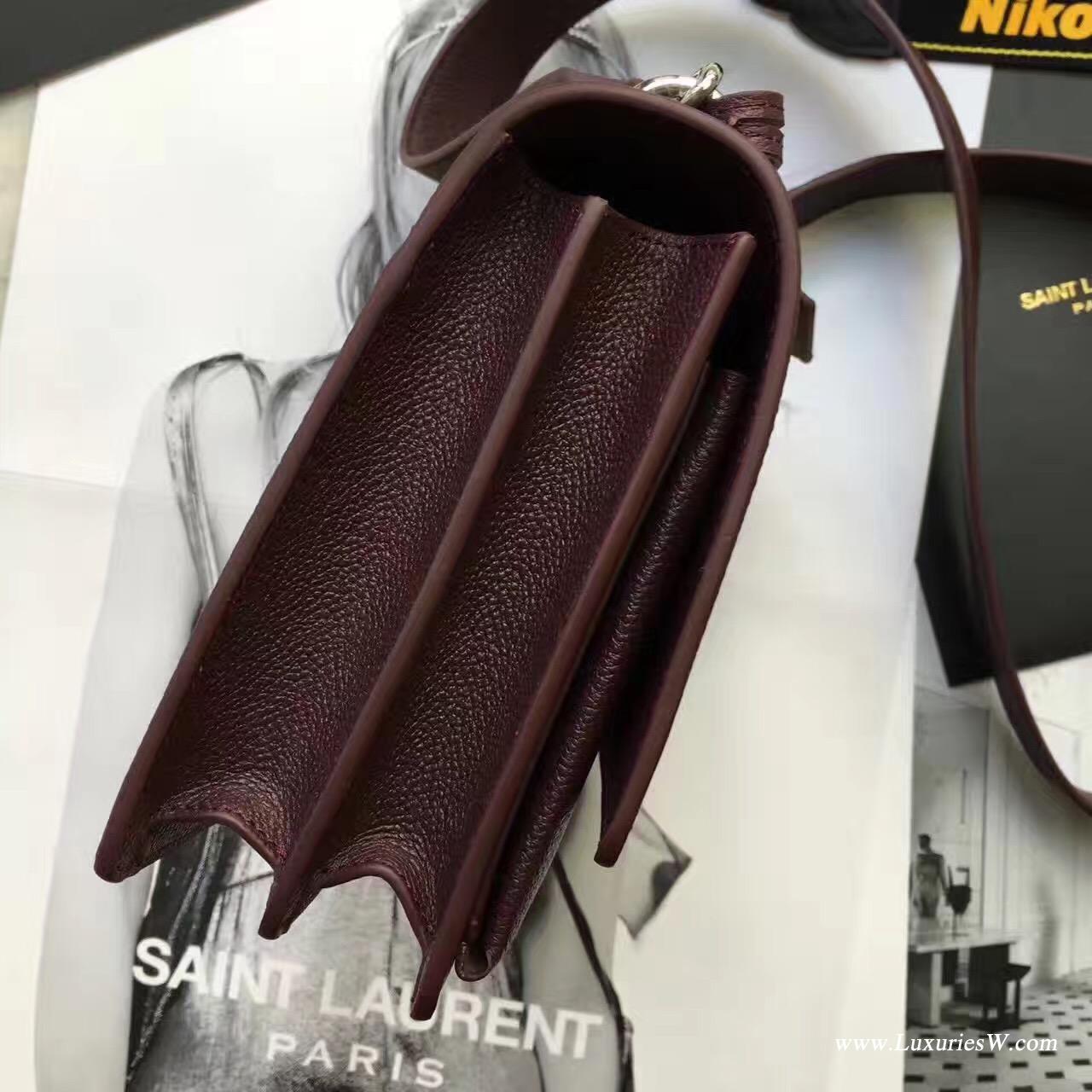 聖羅蘭YSL中號SUNSET MONOGRAM SAINT LAURENT斜挎包酒红色