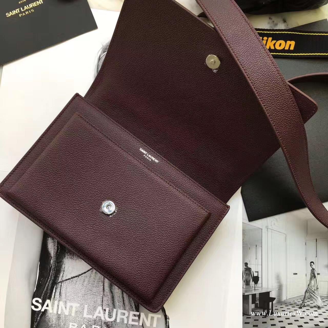 聖羅蘭YSL中號SUNSET MONOGRAM SAINT LAURENT斜挎包酒红色