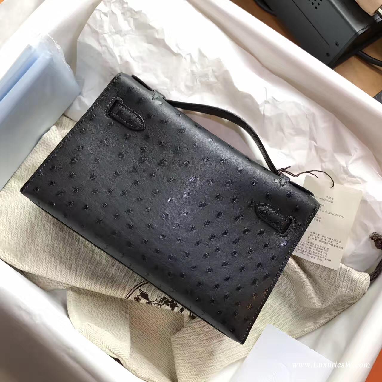 愛馬仕Hermes mini Kelly壹代 8F Etain锡器灰鸵鸟很有气质的一个灰色 金色金属