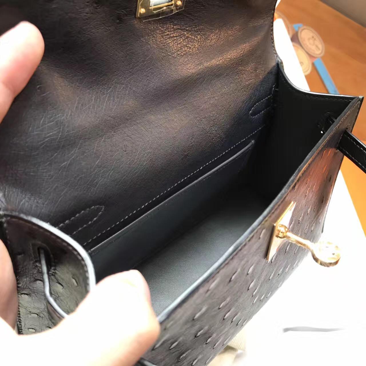 愛馬仕Hermes mini Kelly壹代 8F Etain锡器灰鸵鸟很有气质的一个灰色 金色金属