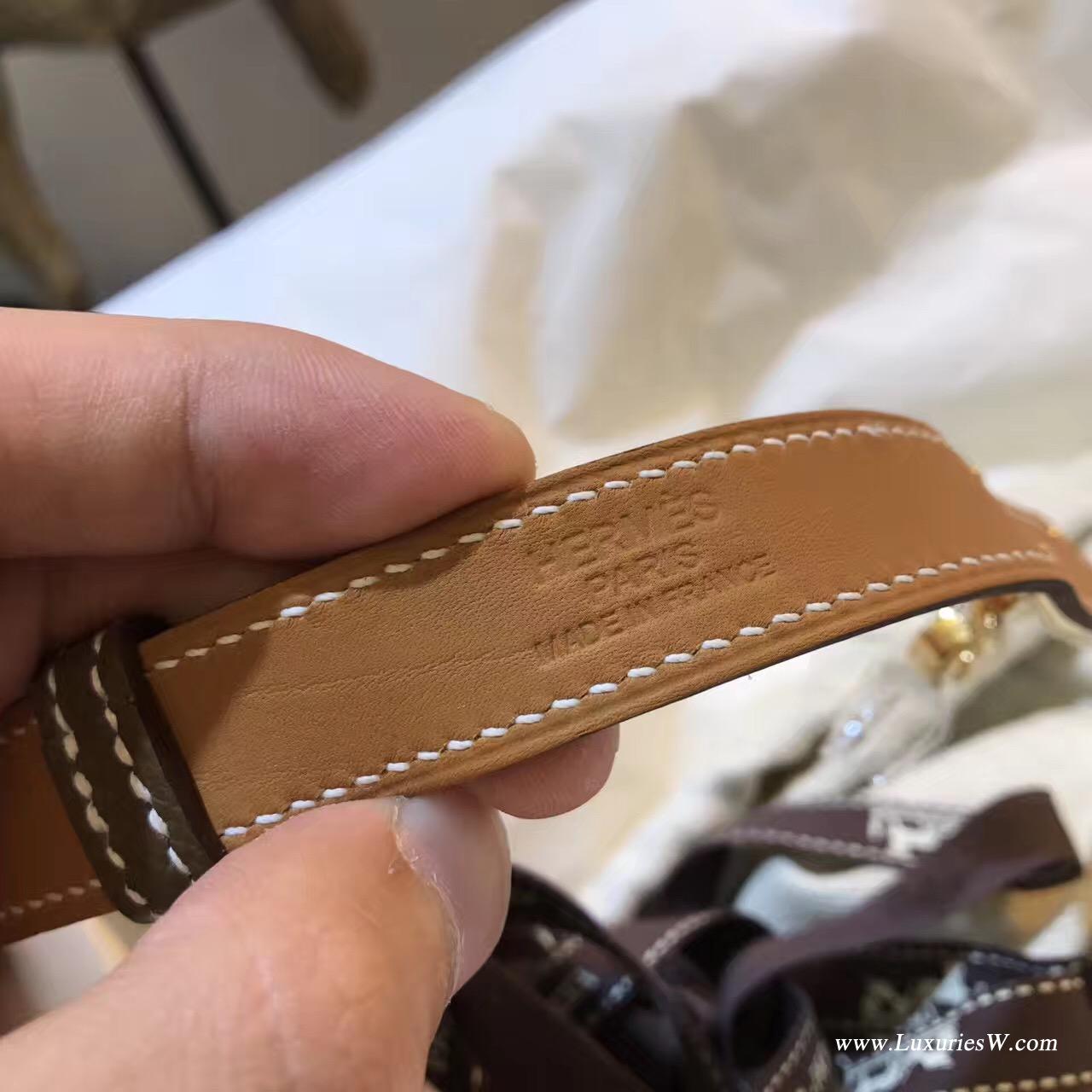 凯莉Kelly Belt Epsom CK18 Etoupe 大象灰金扣 纯手工腰带