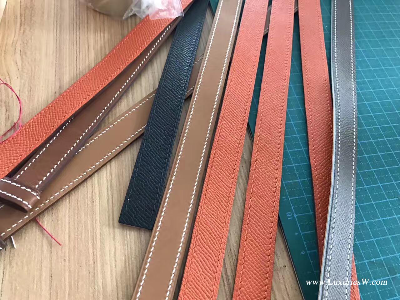 纯手缝Hermes Kelly Belt Epsom 黑色腰带 金银色金属扣