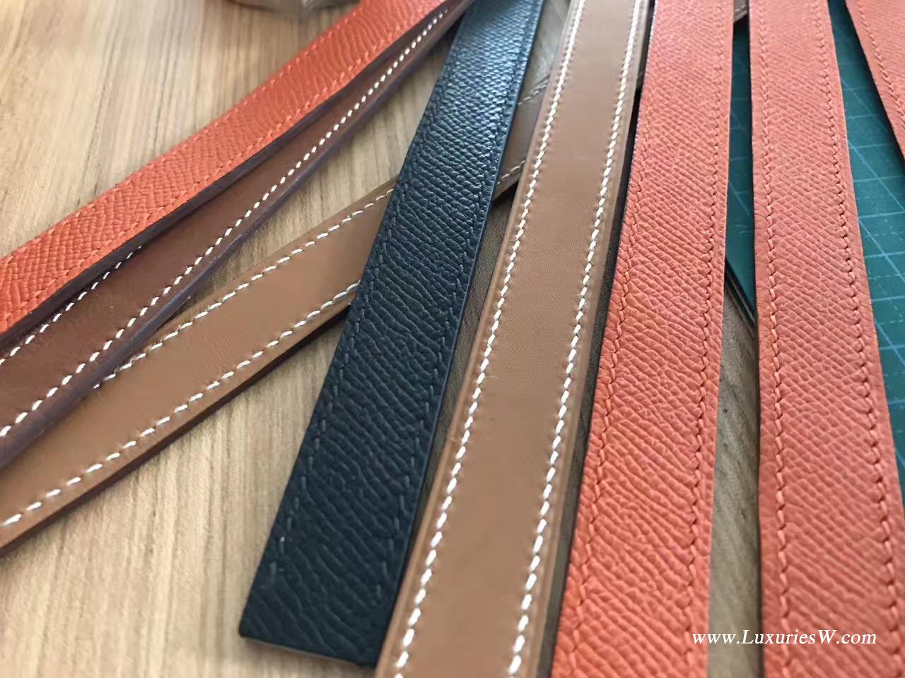 纯手缝Hermes Kelly Belt Epsom 黑色腰带 金银色金属扣