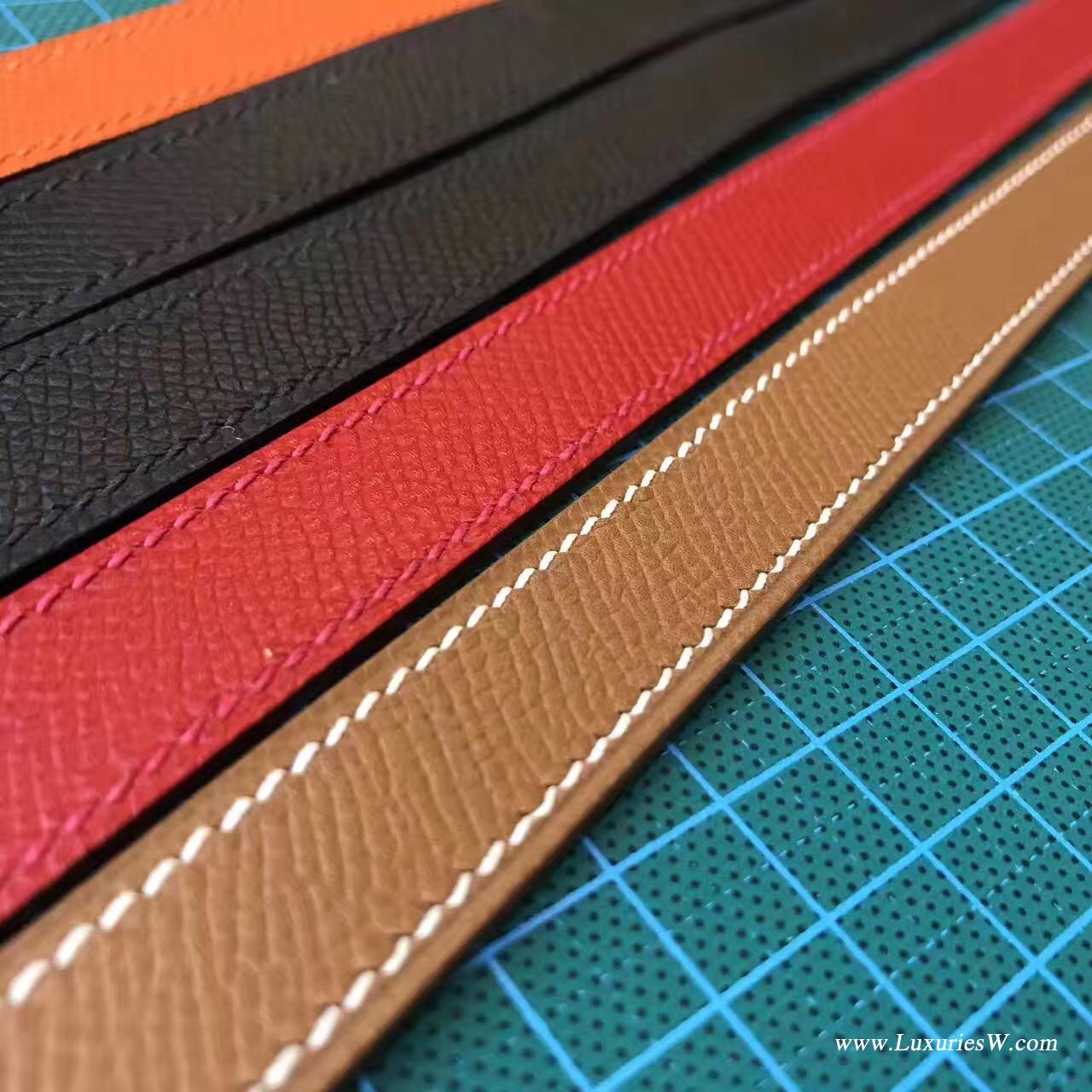 纯手缝Hermes Kelly Belt Epsom 黑色腰带 金银色金属扣
