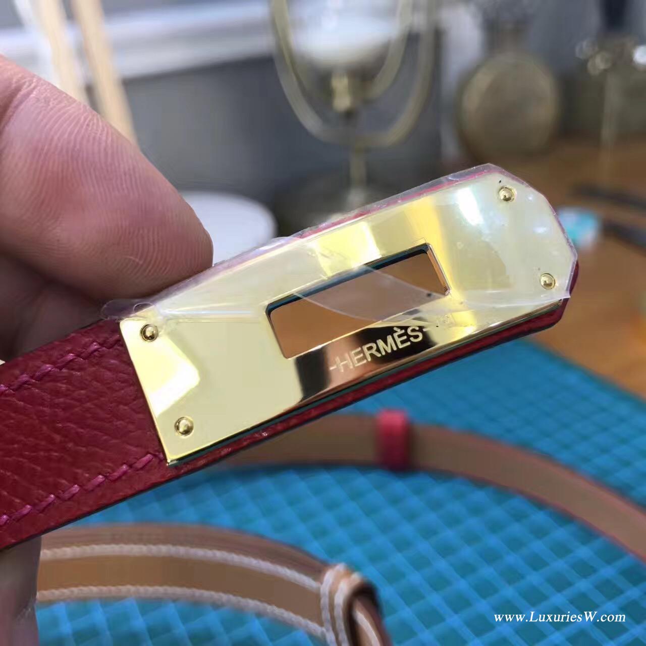 纯手缝Hermes Kelly Belt Epsom 黑色腰带 金银色金属扣