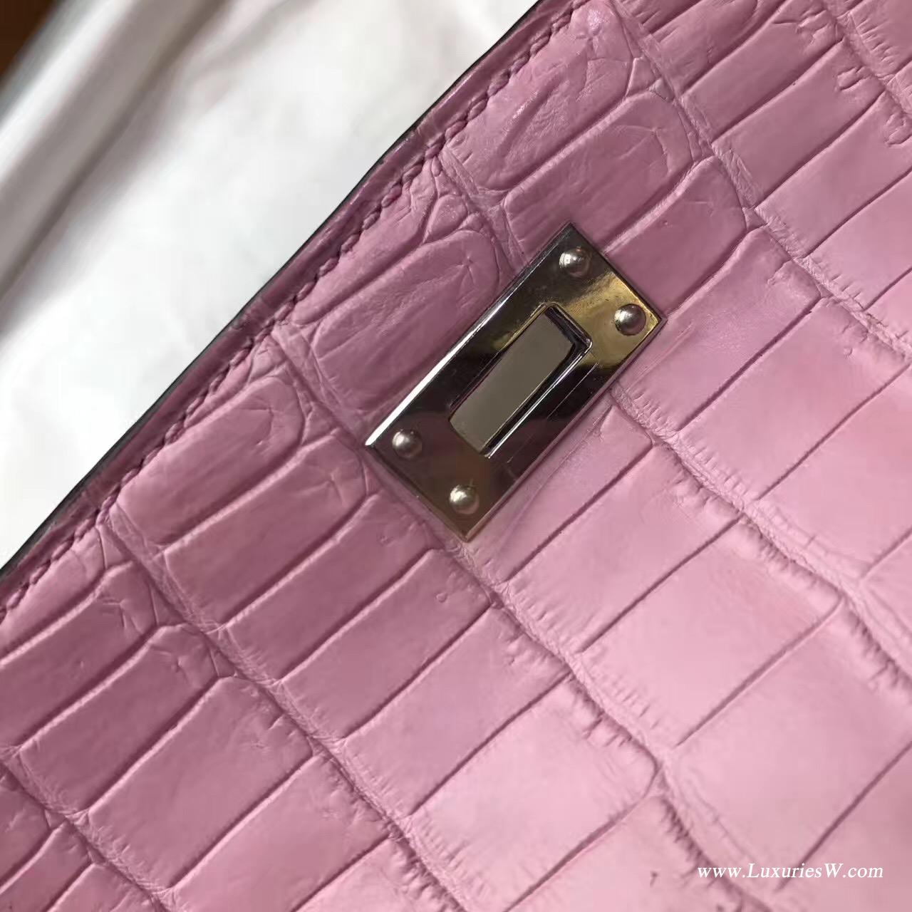 愛馬仕迷妳凱莉包 Hermes Mini Kelly Pochette鱷魚霧面5P Pink櫻花粉銀扣