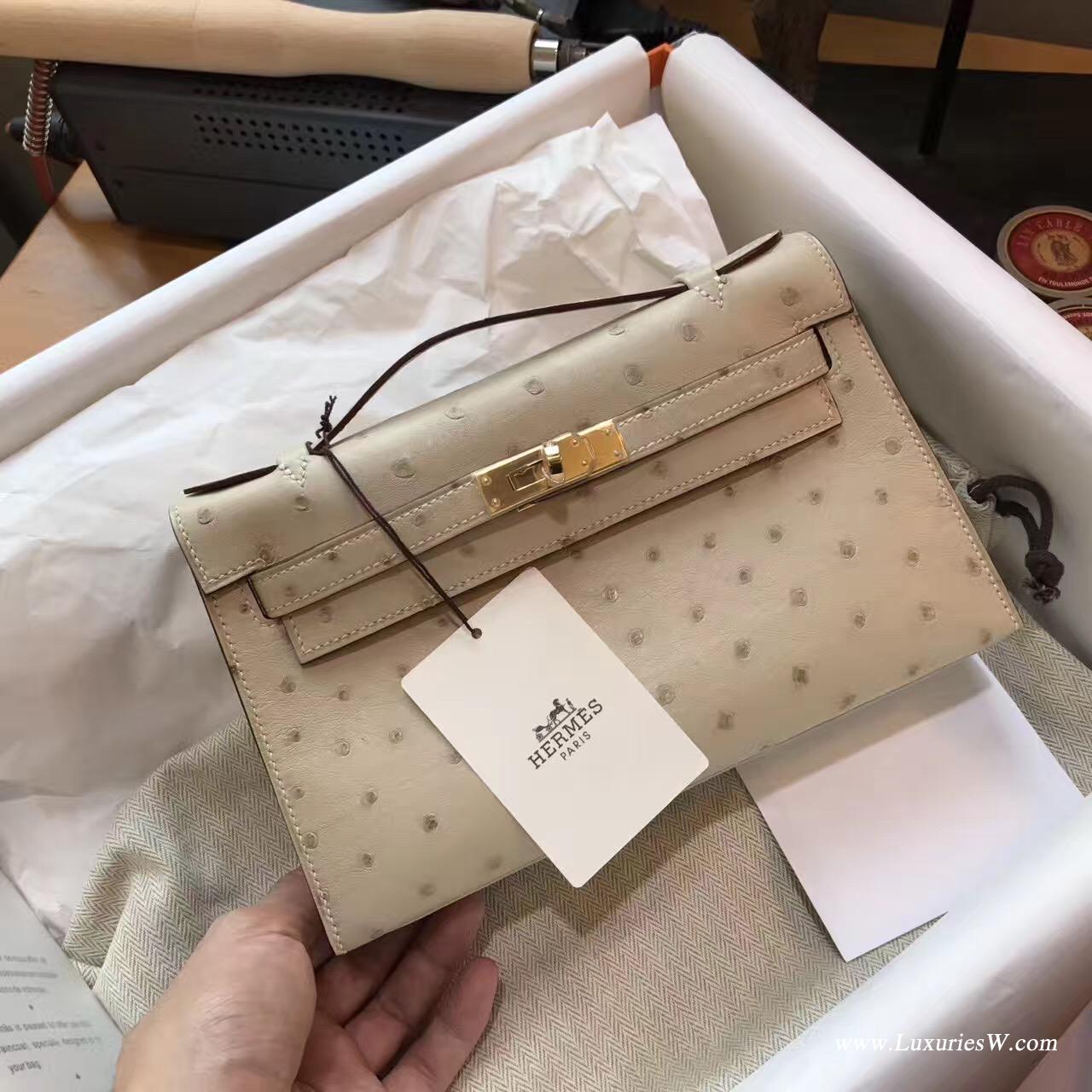 Hermes Mini Kelly 鴕鳥CK10 Craie 奶昔白 GHW 氣質淡素色系金扣