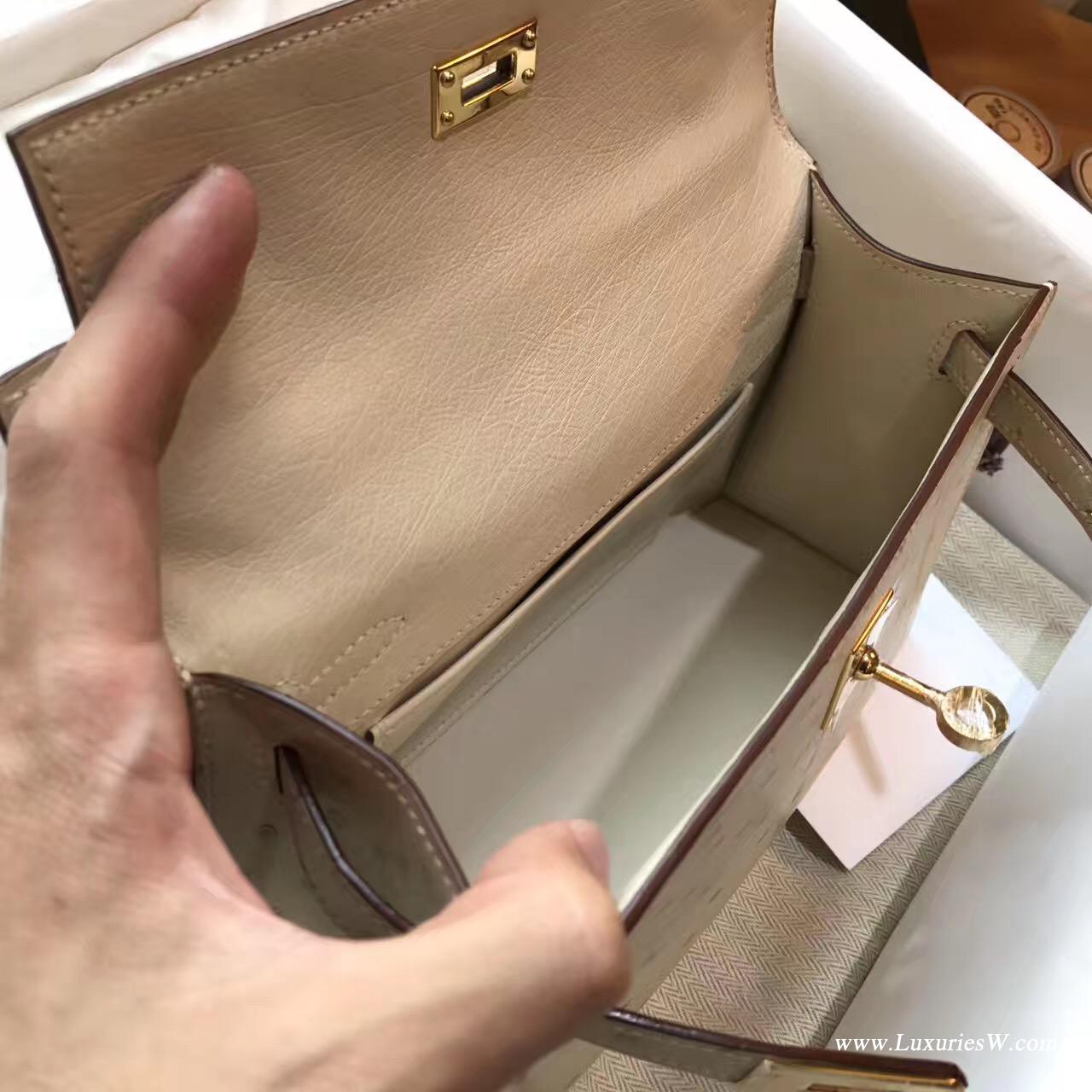 Hermes Mini Kelly 鴕鳥CK10 Craie 奶昔白 GHW 氣質淡素色系金扣