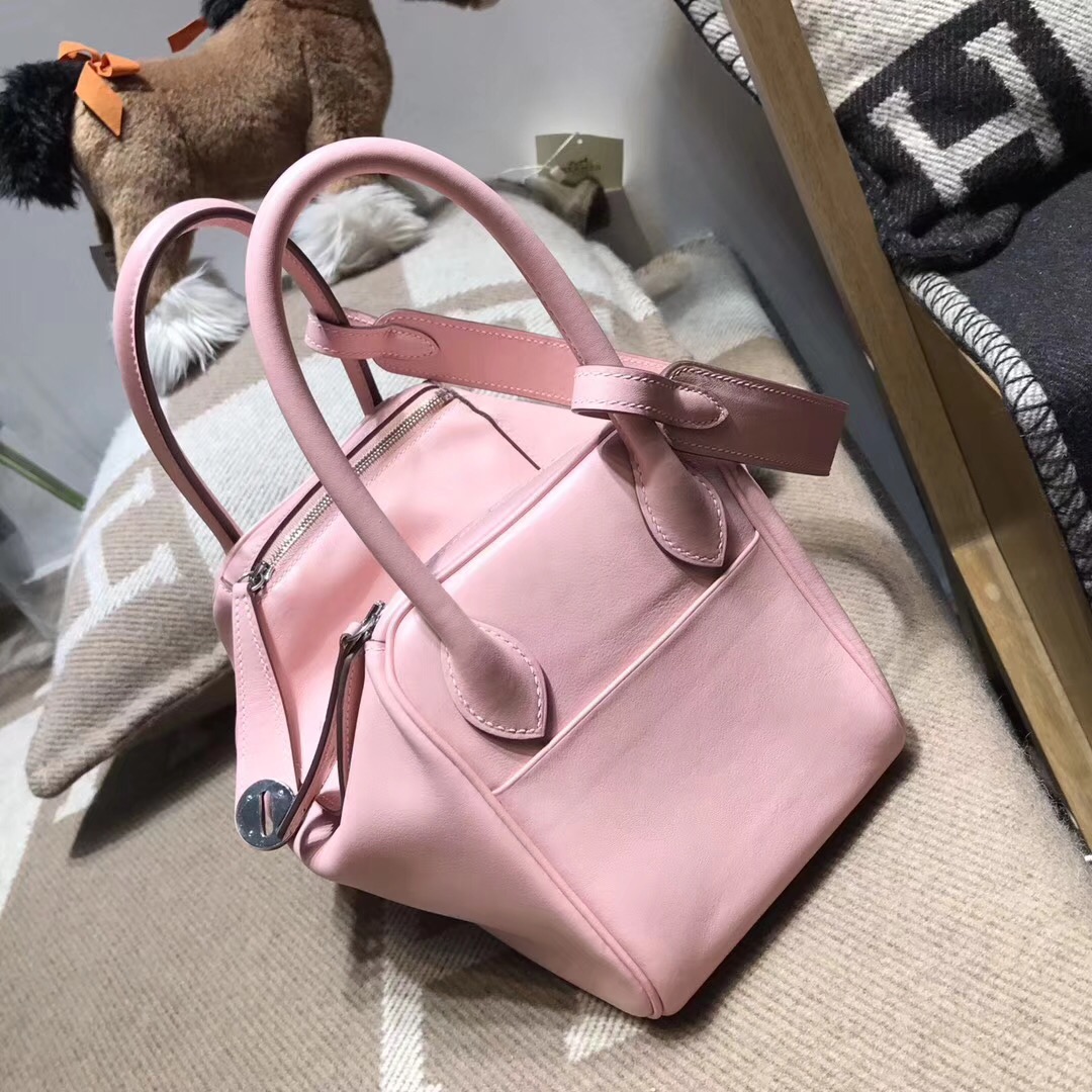 Hermes Lindy togo 26cm Swift 1Q RoseConfetti奶昔粉银扣