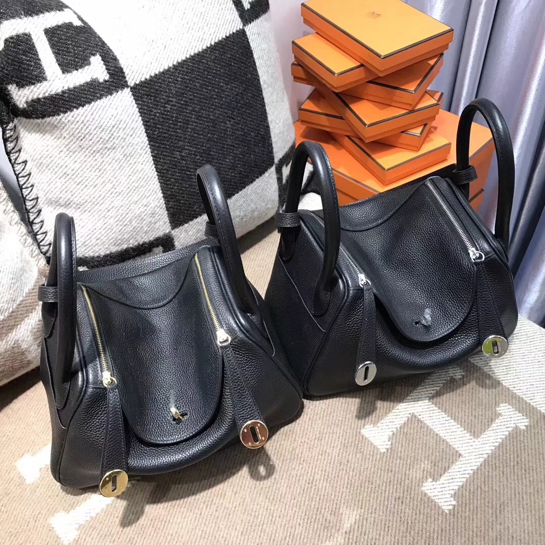 愛馬仕名媛風包袋Hermes Lindy 26CM togo cc89 Nior黑色银扣