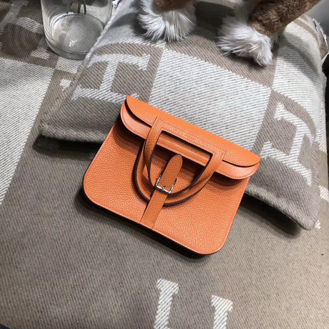 Hermes 迷妳包Halzan mini bag togo 荔枝紋CK93 Orange經典橙