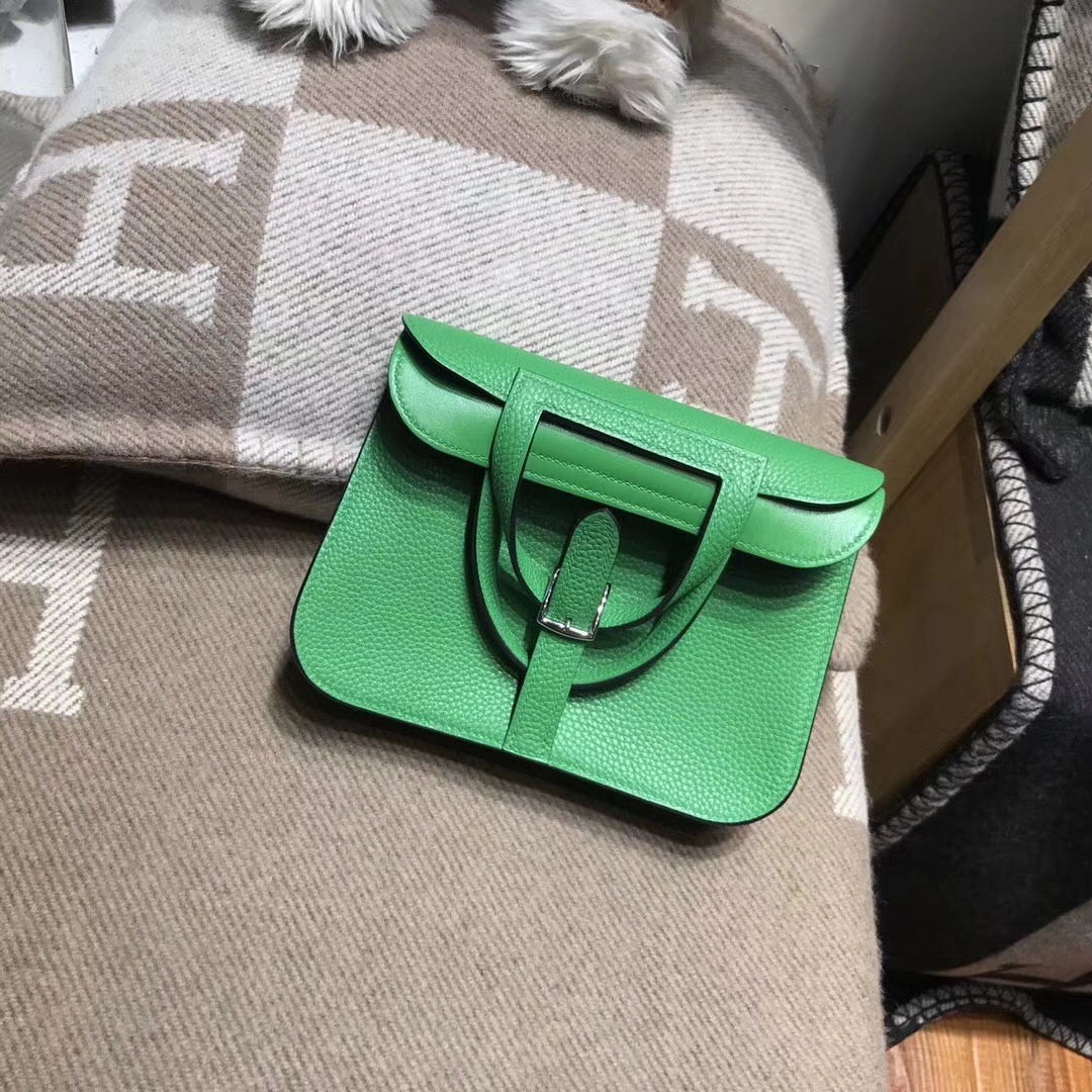 Hermes 迷妳包 Halzan mini bag togo荔枝紋1K Bamboo竹子綠