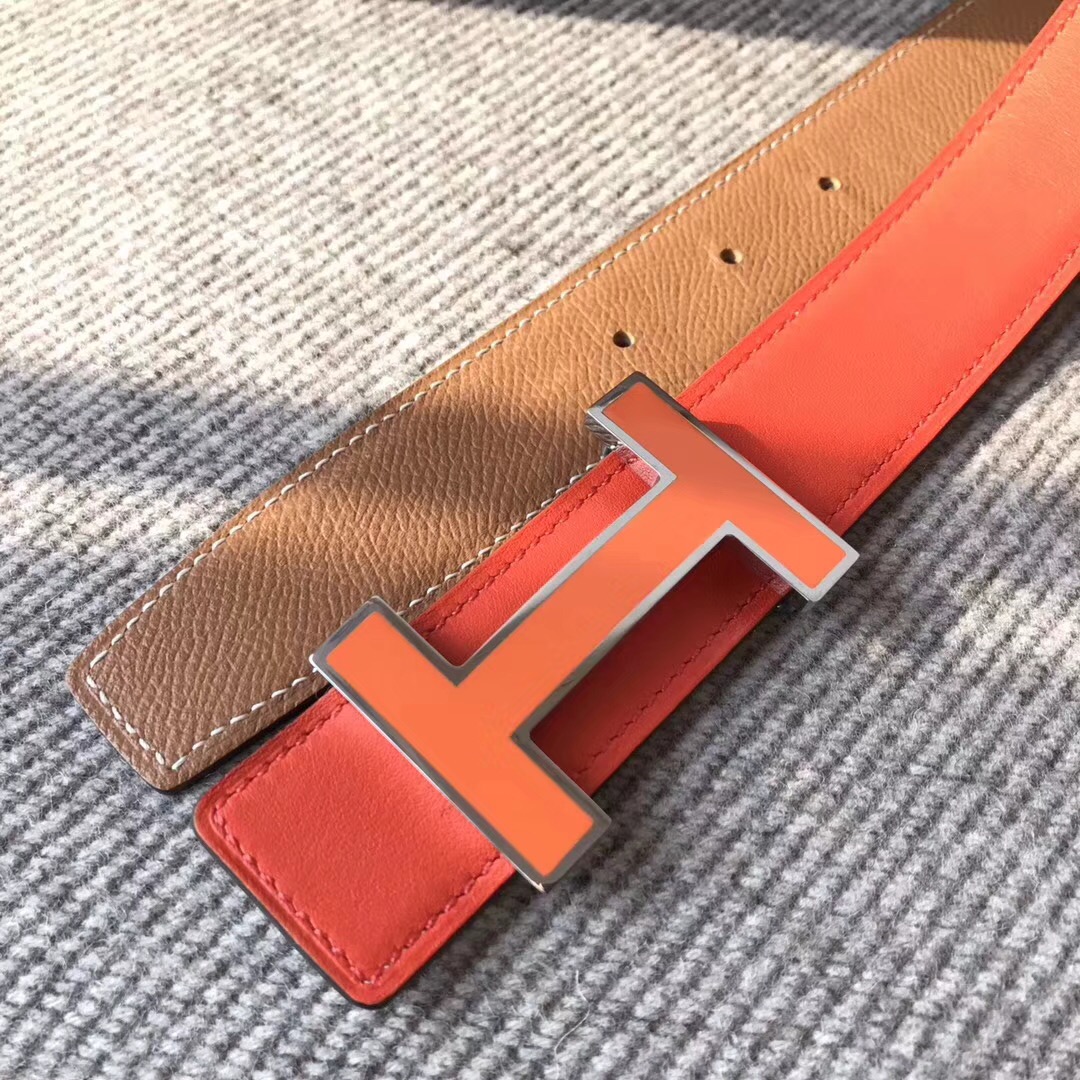 Hermes皮帶H扣 belt epsom金棕色/火焰橙腰帶75～115歐碼