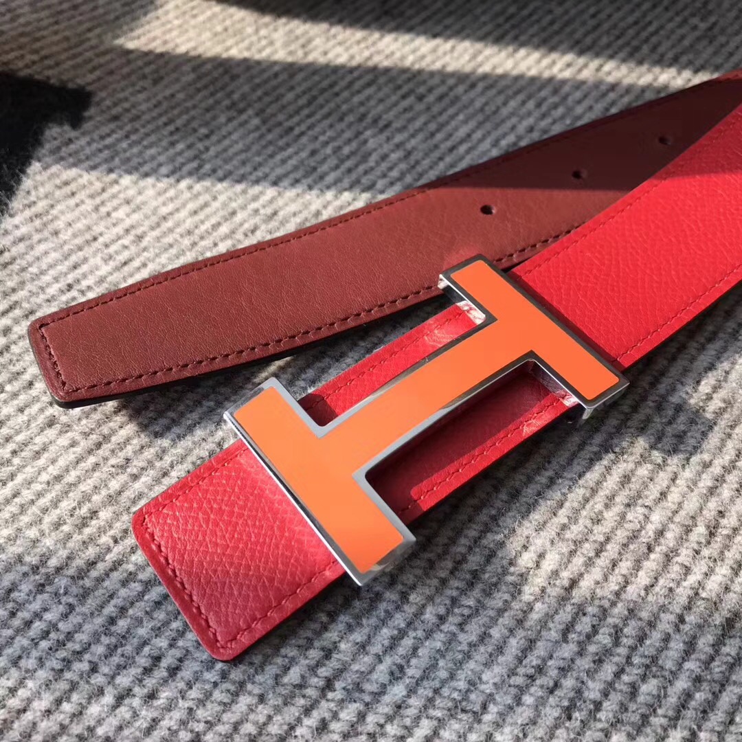 Hermes皮帶H扣 belt epsom国旗红色/宝石红色腰帶 75～115歐碼