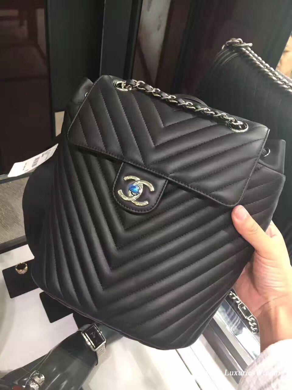 小香经典coco小牛皮 CF双背包V型款 黑色红色backpack