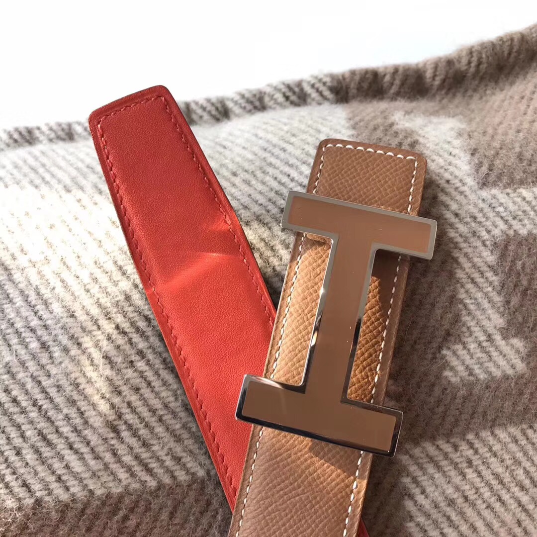 Hermes皮帶H扣 belt epsom金棕色/火焰橙腰帶75～115歐碼