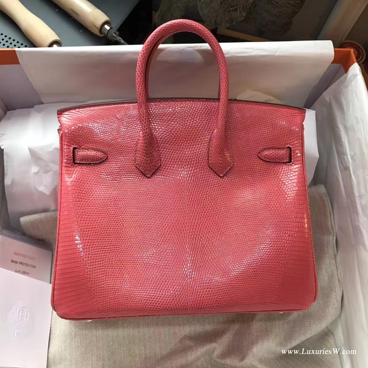 愛馬仕鉑金包 Birkin 25 蜥蜴皮8W Rose Azalee 新唇膏粉色