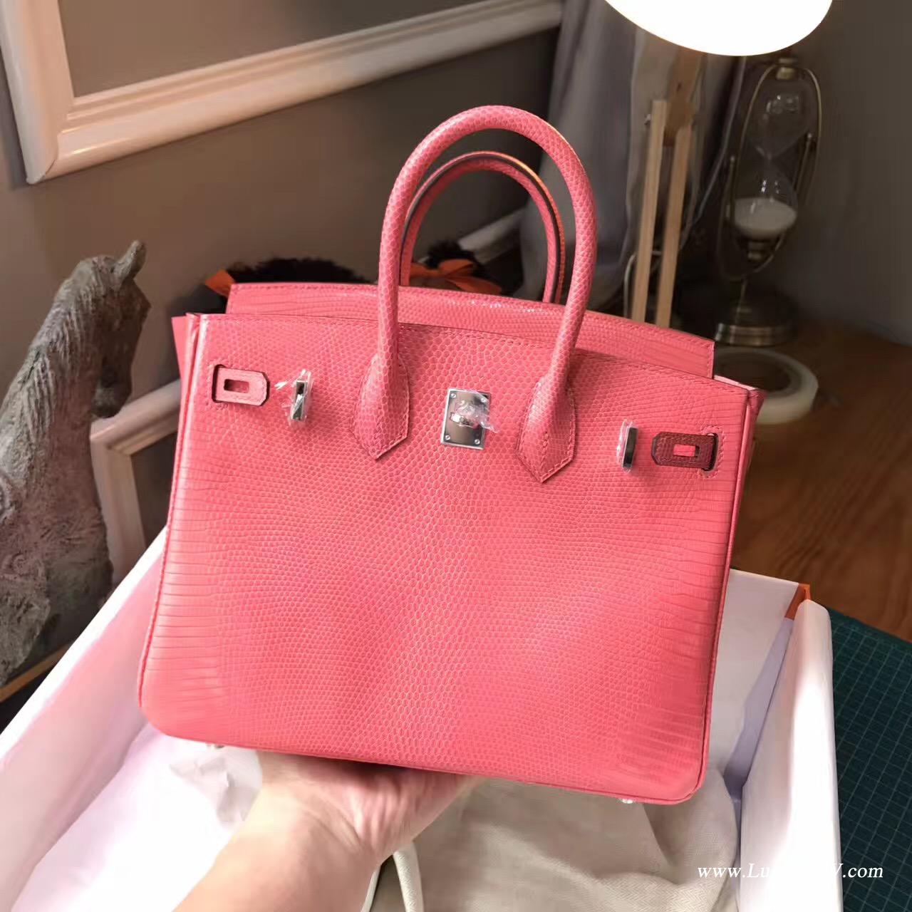 愛馬仕鉑金包 Birkin 25 蜥蜴皮8W Rose Azalee 新唇膏粉色