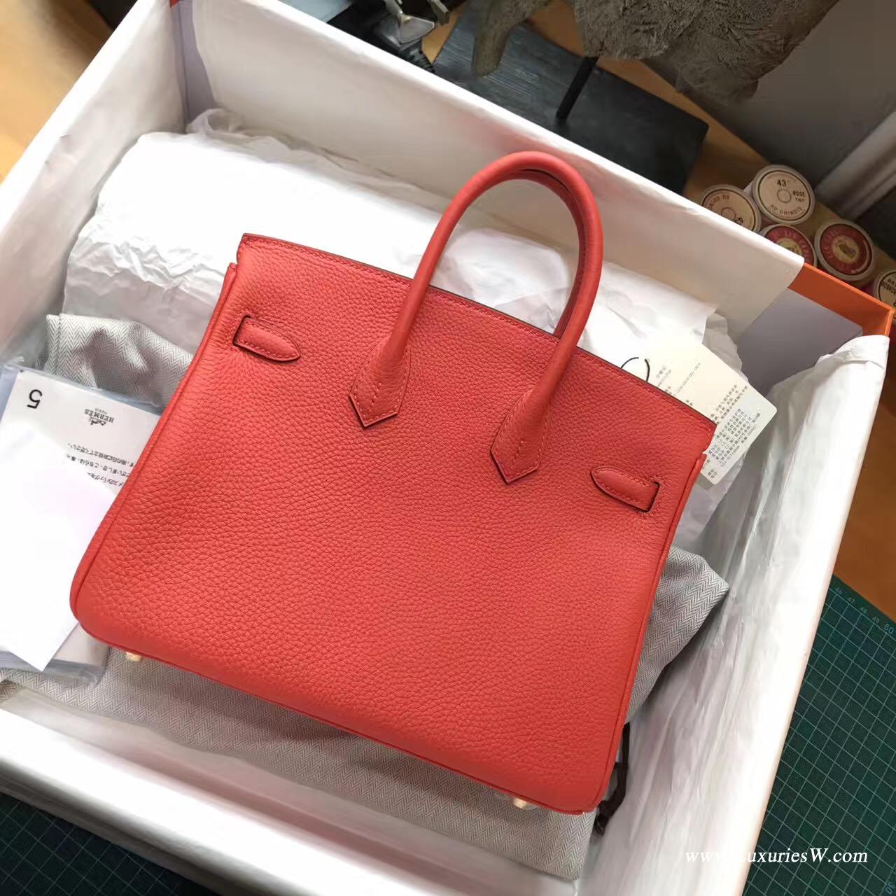 愛馬仕 鉑金包 Birkin 25 togo 9J火焰橙 PHW 金扣