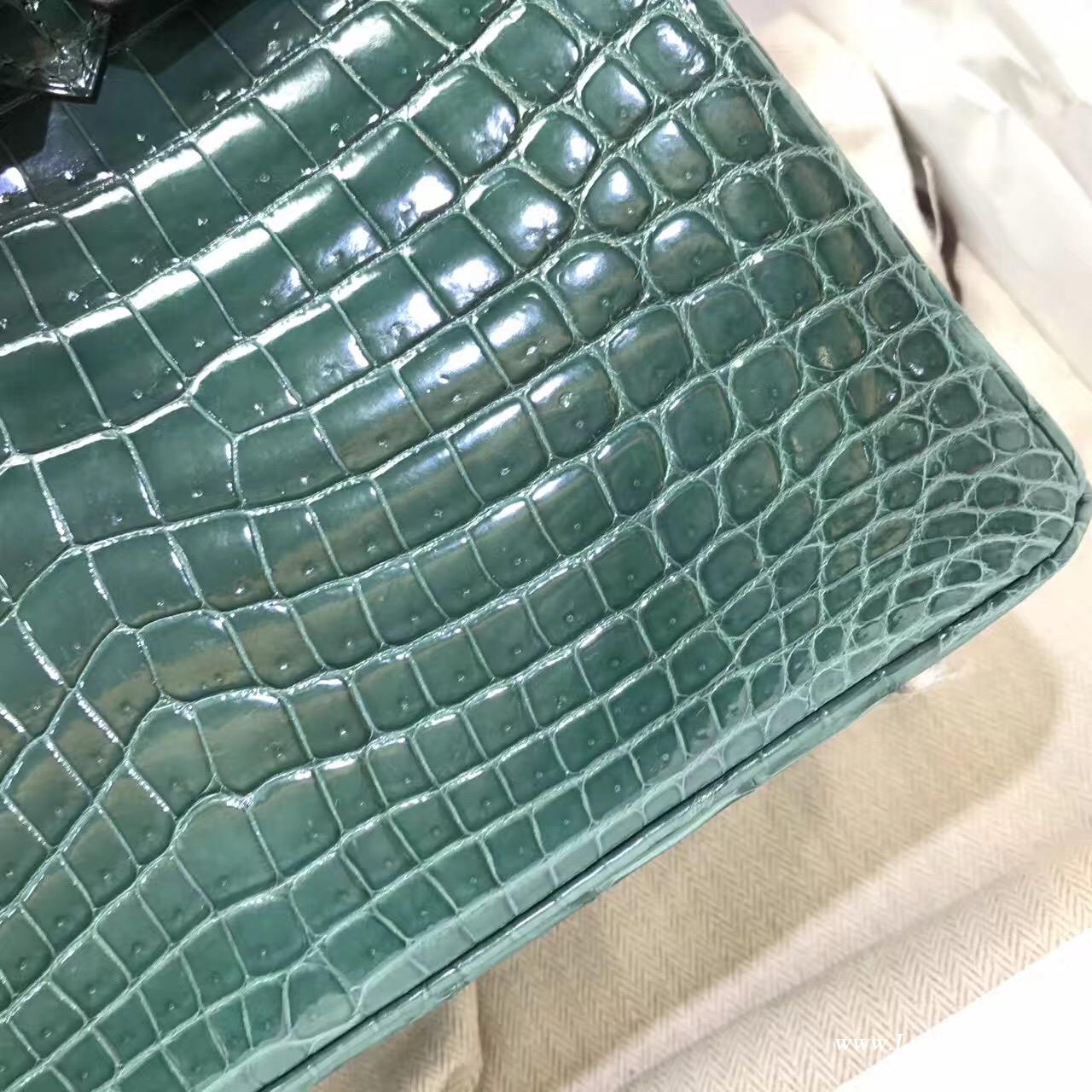 愛馬仕鉑金包Hermes Birkin 25 鱷魚光面野生倒V 2Q 英國綠Vert Anglais