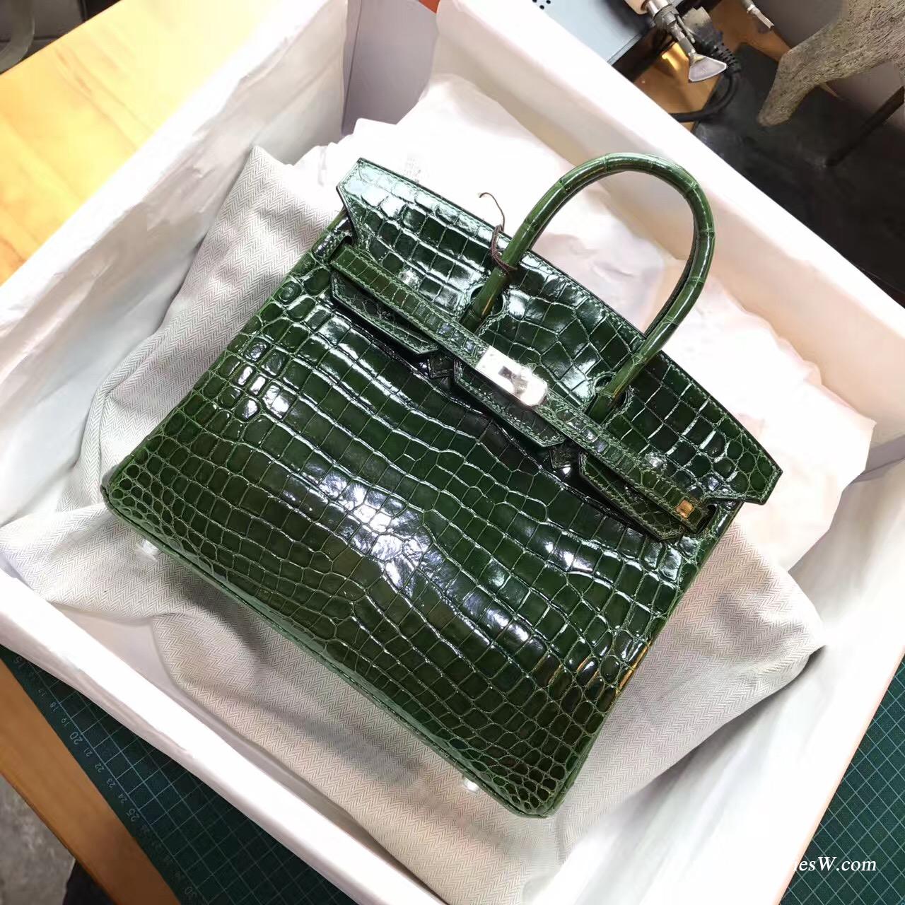 愛馬仕鉑金包 Hermes Birkin 25 光面鱷魚CK67 Vert Fonce祖母綠