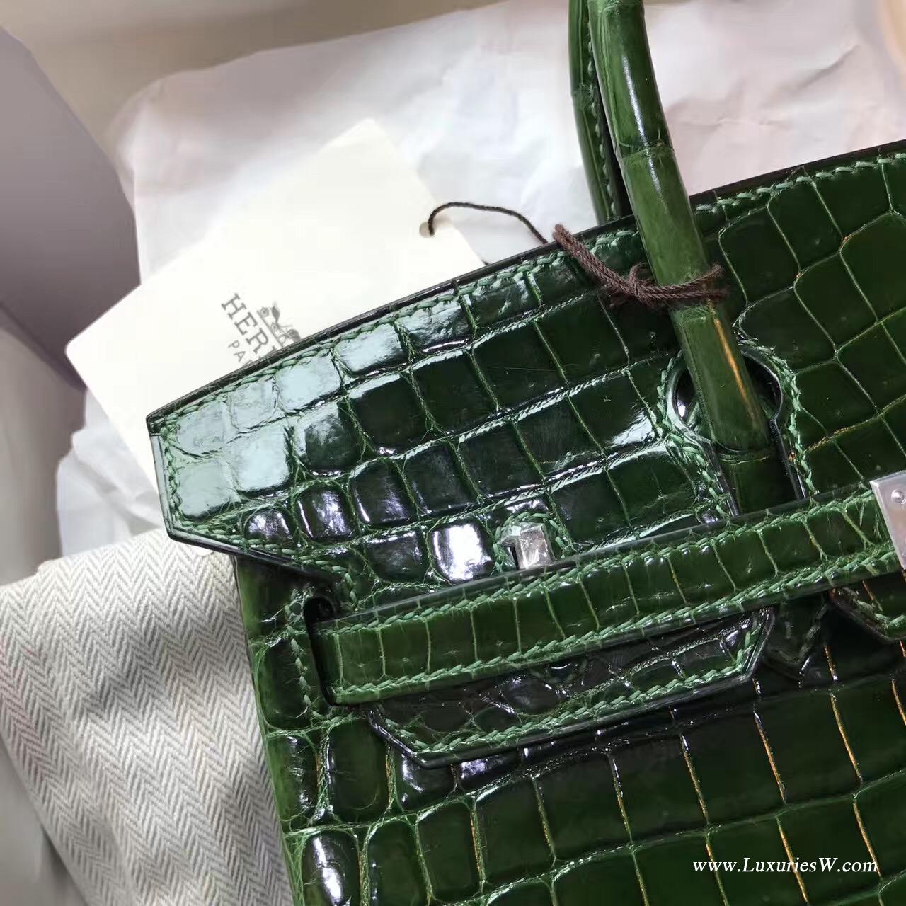 愛馬仕鉑金包 Hermes Birkin 25 光面鱷魚CK67 Vert Fonce祖母綠