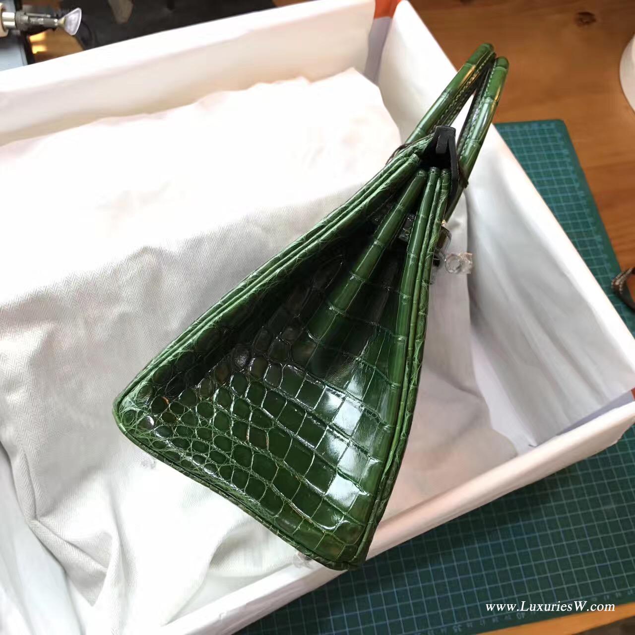 愛馬仕鉑金包 Hermes Birkin 25 光面鱷魚CK67 Vert Fonce祖母綠