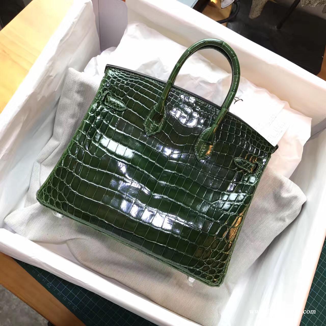 愛馬仕鉑金包 Hermes Birkin 25 光面鱷魚CK67 Vert Fonce祖母綠