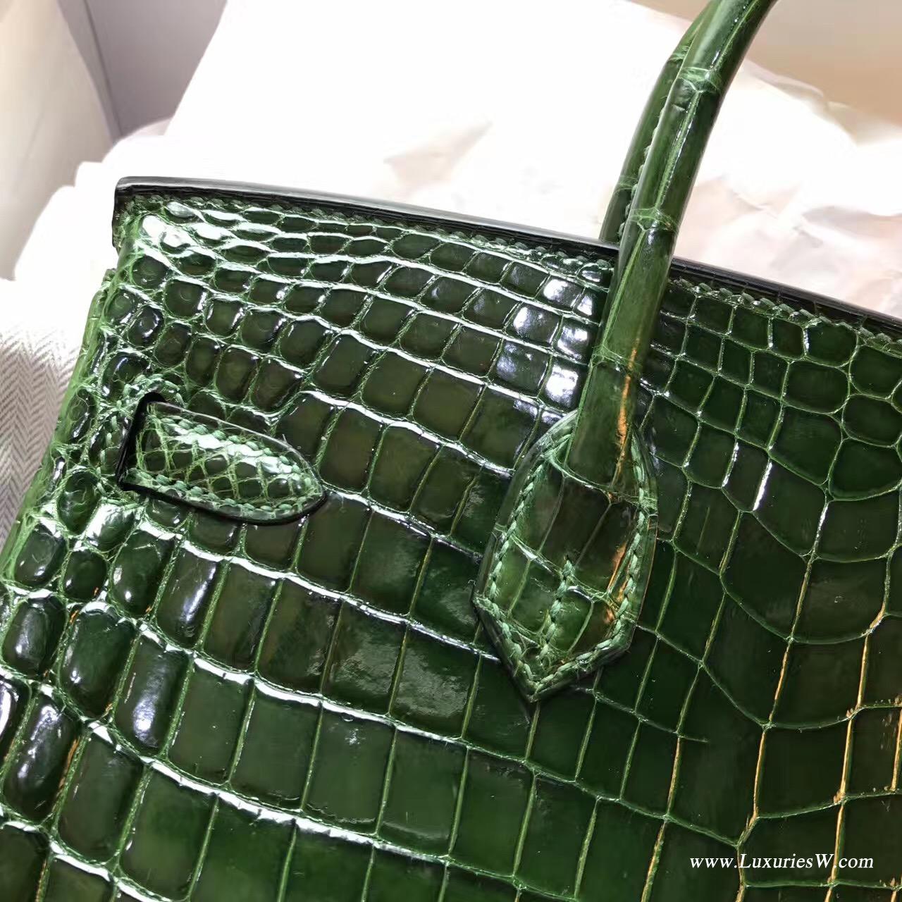 愛馬仕鉑金包 Hermes Birkin 25 光面鱷魚CK67 Vert Fonce祖母綠