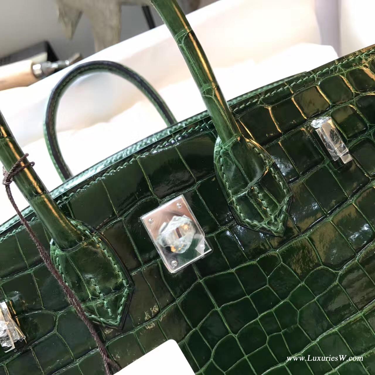 愛馬仕鉑金包 Hermes Birkin 25 光面鱷魚CK67 Vert Fonce祖母綠