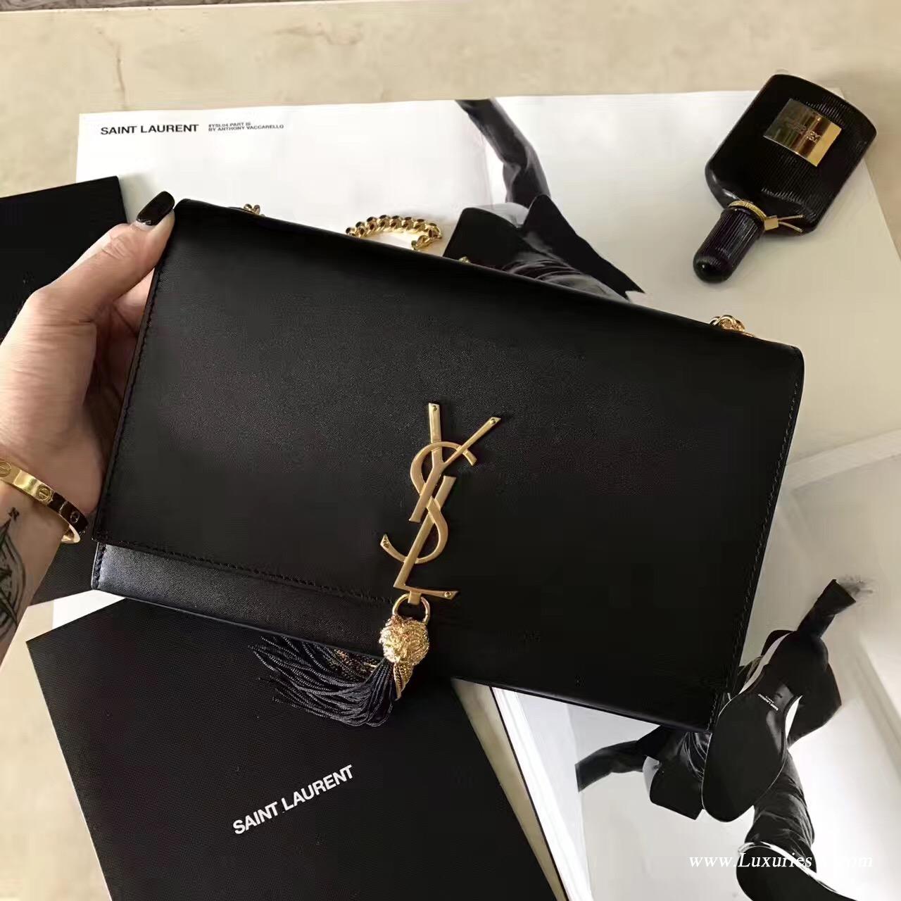 YSL中号KATE MONOGRAM SAINT LAURENT黑色流苏挎包